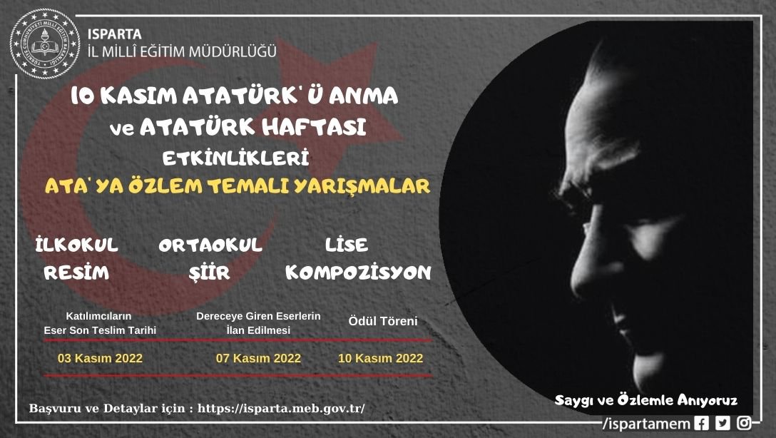10 Kasım Atatürk'ü Anma Etkinlikleri Kapsamında Yarışmalar Düzenleniyor